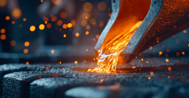 Molten metal being poured in a foundry