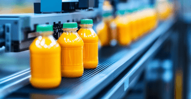 Bottled juice on a production line